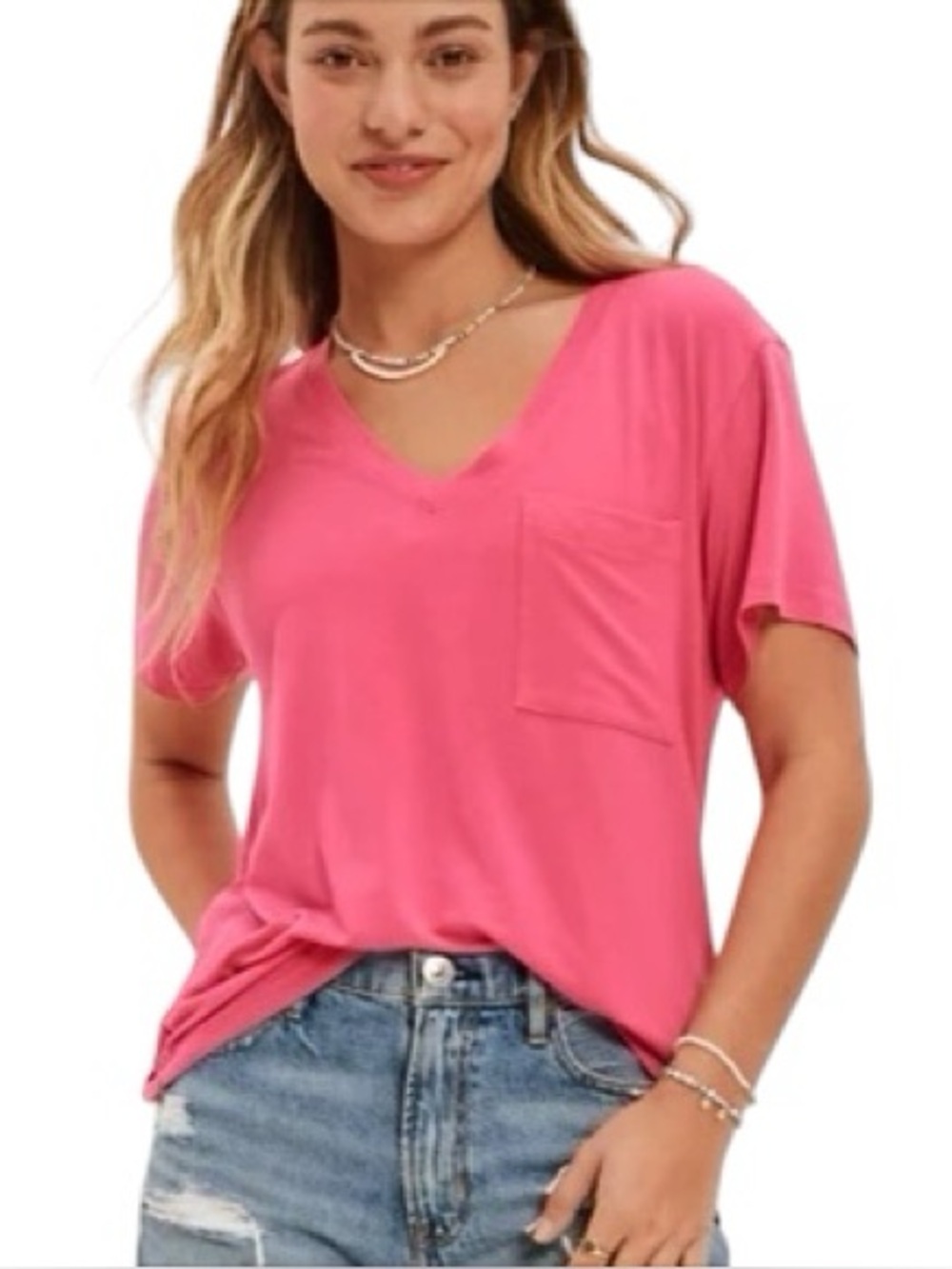 🔥 American Eagle Soft & Sexy Pink V-Neck Short Sleeve Tee T-Shirt Size Small